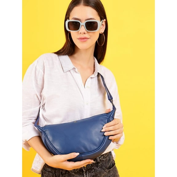 Tortoise -100% Genuine Leather Everyday Travel Sling Bag for Womens/Girls Dark Blue (Half Moon Sling)