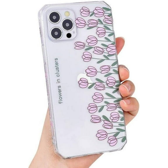 Compatible with iPhone 13 Pro Max Case Flower for Women Cute Clear Floral Pattern Protective Phone Case Soft Flexible Shockproof TPU Cover 6.7 Inch