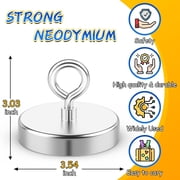 Grtard 1000lbs Rare Earth Magnet Fishing Magnets, Super Strong Neodymium Magnet with Countersunk Hole Eyebolt, Magnets Fishing for Retrieving in River and Magnetic Fishing - Diameter 3.54 inch(90mm)