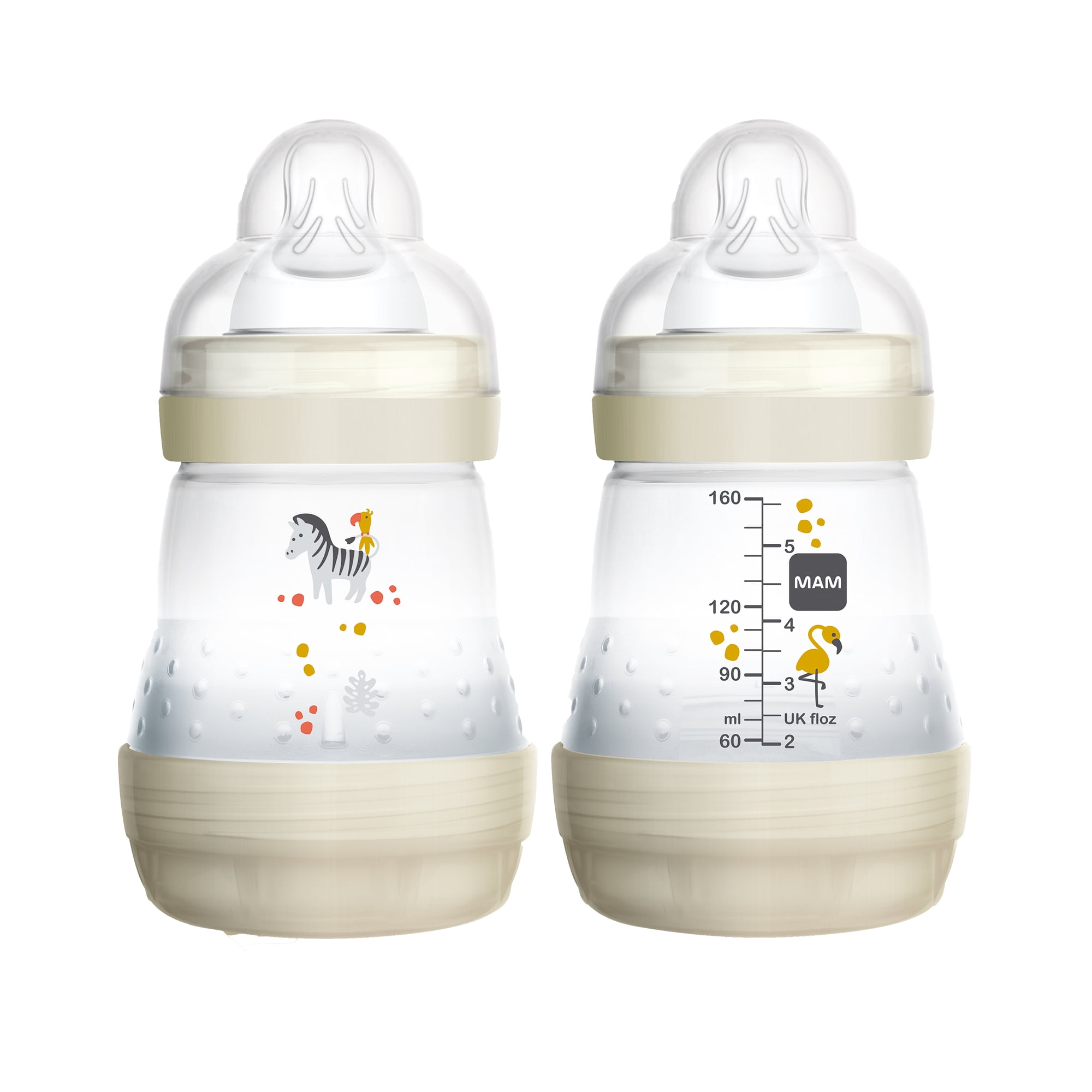 MAM Baby Bottles for Breastfed Babies, MAM Baby Bottles AntiColic, Unisex, 5 Ounces, 2Count