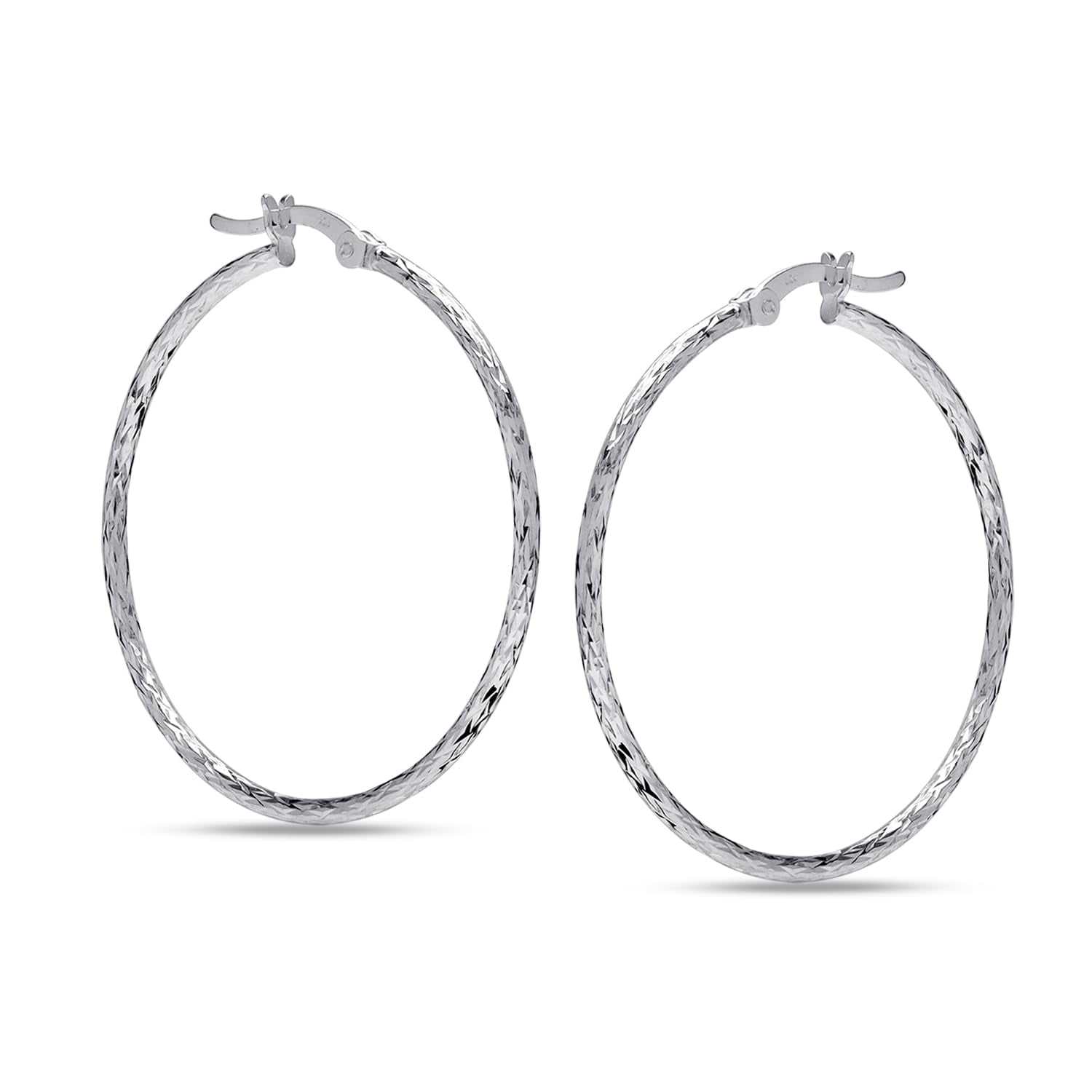 LeCalla 925 Sterling Silver Texture Hoop Earrings for Women | Medium Classic Diamond-Cut Textured Hoop Earring | Womens Click-Top Earring Hoops 35MM