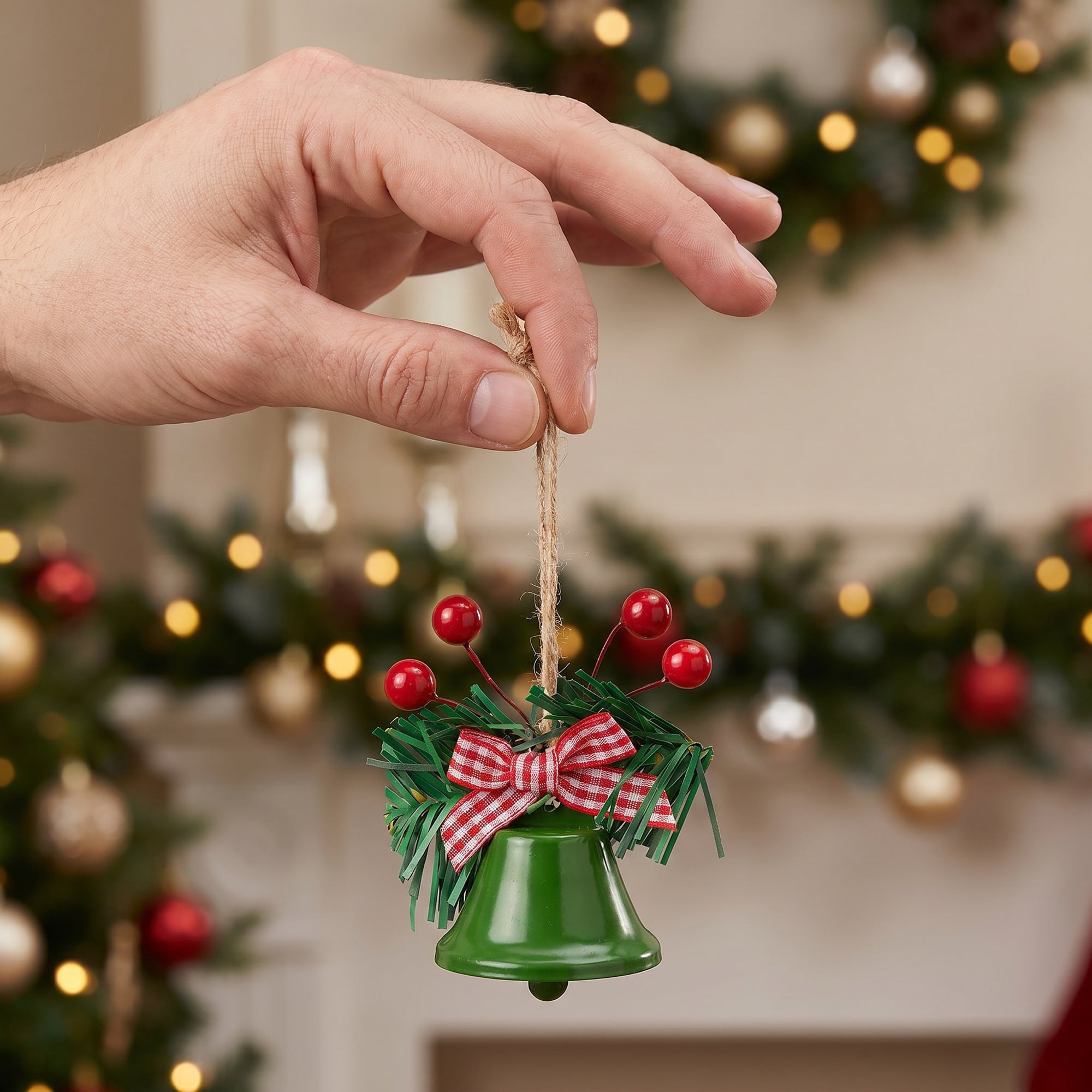 Unique Bargains 10Pcs Christmas Ornaments Rustic Iron Bells Green 1.8"L x 1.8"W x 5.3"H