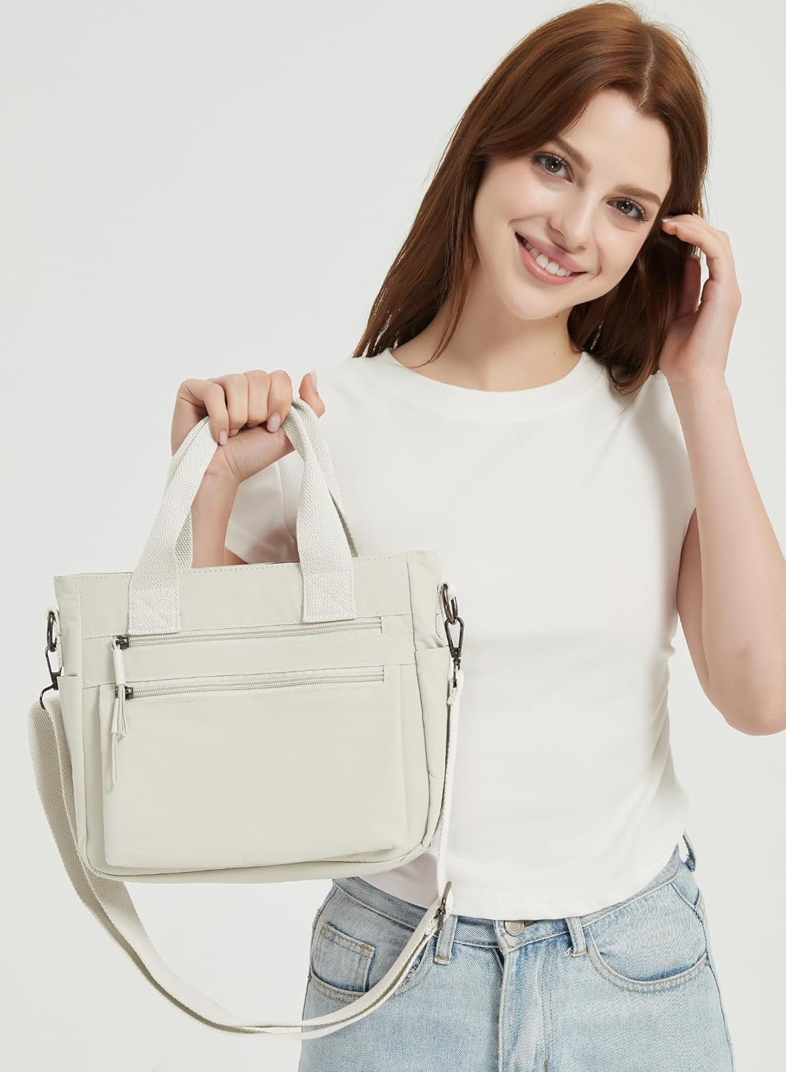 Small Nylon Tote Bag for Women Lightweight Crossbody Tote Handbag with Long Strap for Daily, Work, College & Travel