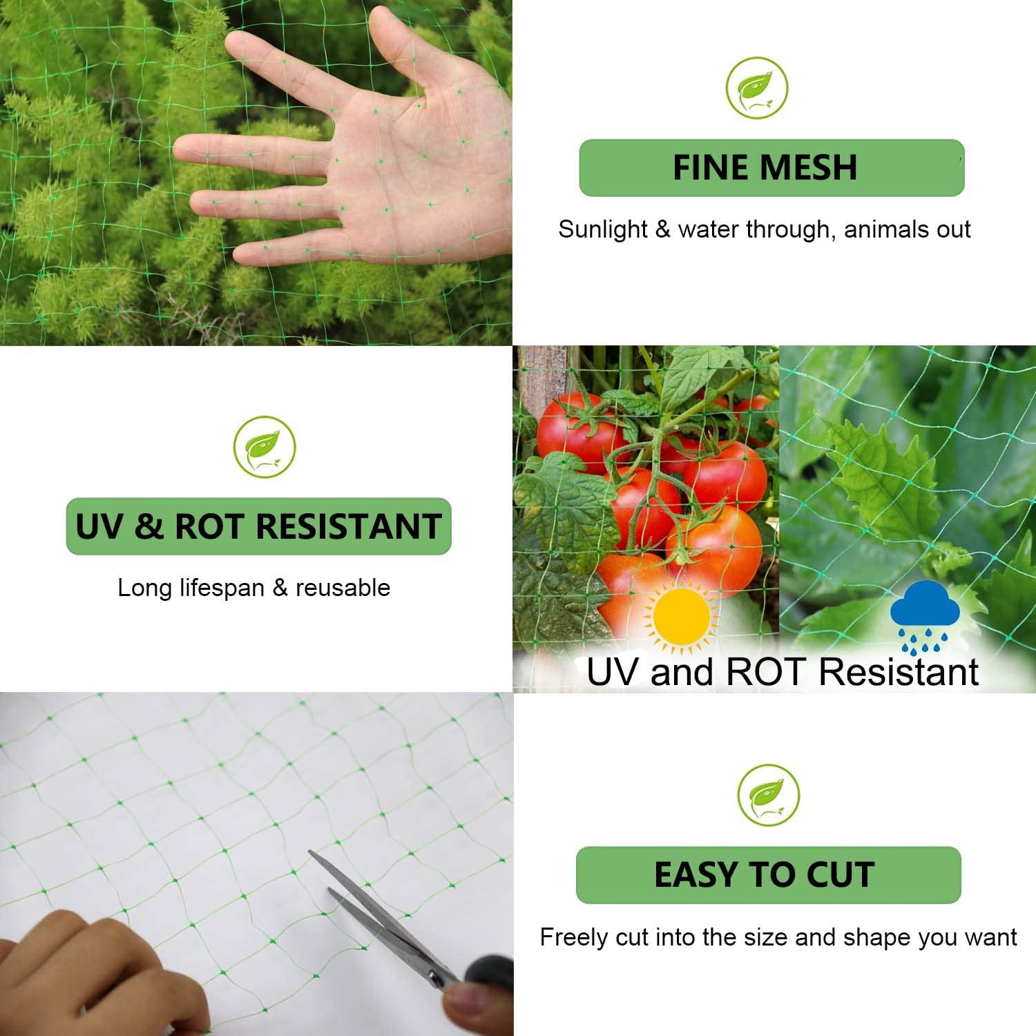 Garden Netting, 7 x 65.6 FT Bird Netting for Garden Protection, Green Deer Netting for Plants Fruit Trees Vegetables from Birds, Squirrels, Other Animals