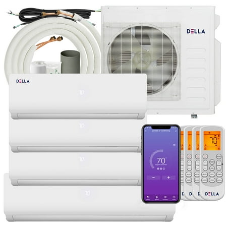 

Della 36K BTU ODU Tri 4 Zone(9K 9K 9K 18K) 20 SEER 208/230V Cools Up to 2200 Sq.Ft Wifi Energy Efficient Multi Zone Ductless Mini Split Air Conditioner Heat Pump Full Set with 16ft Installation Kits