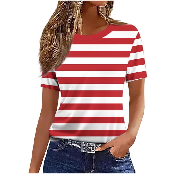 Camiseta de Manga Corta de Verano para Mujeres Delgada Moda Casual Impresa No Estructurada Cuello Redondo Mujer Manga Corta Tops Casual