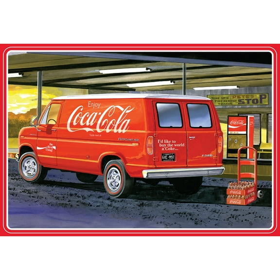 AMT AMT1173M Skill 3 Model Kit 1977 Ford Delivery Van with 2 Bottles Crates & Vending Machine Coca-Cola 1 by 25 Scale Model