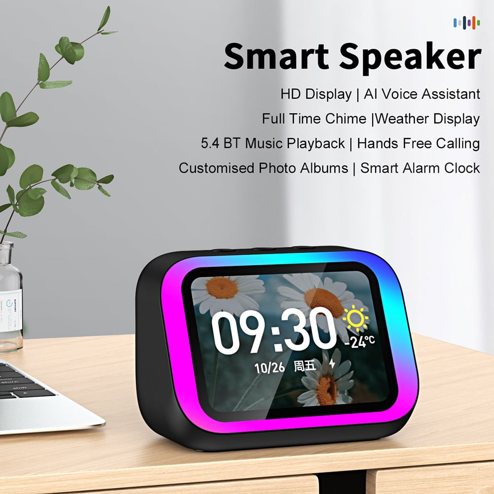 HUISZJ Smart Speaker, Portable BT Speaker Alarm Clock with RGB Lights, Voice Assistant Home Speaker for Bedroom Living Room