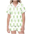 thumbnail image 1 of Odeerbi 2-12 Años Niños Niñas Pijamas de Verano de Satén Con Solapa de Muesca Camisas de Manga Corta Pantalones Cortos Conjunto de Pijama de Seda Con Estampado Suave, 1 of 5