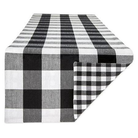 

14 x 108 in. Black & White Reversible Gingham & Buffalo Check Table Runner