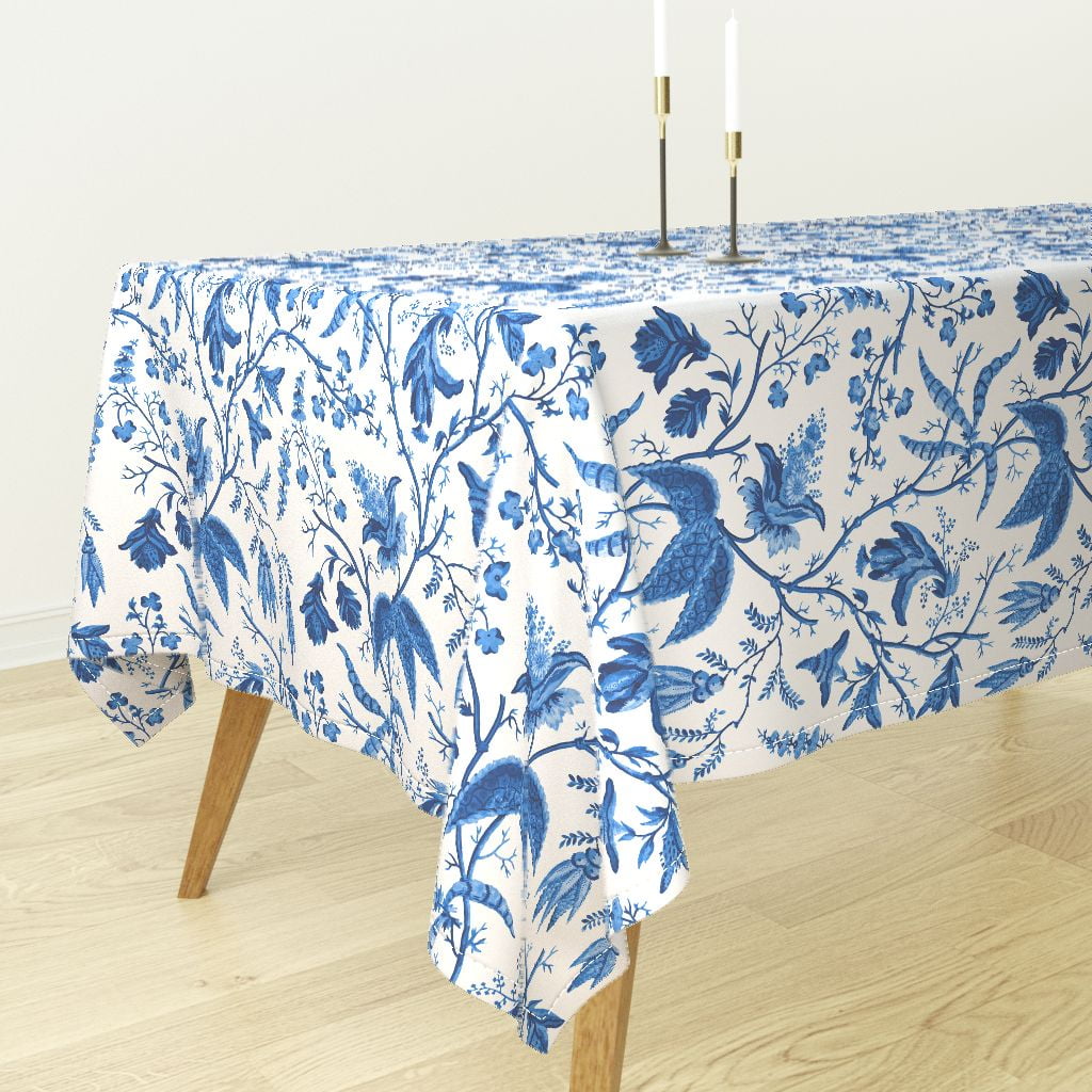 Tablecloth Chinoiserie Blue And White Chintz Floral Cotton Sateen