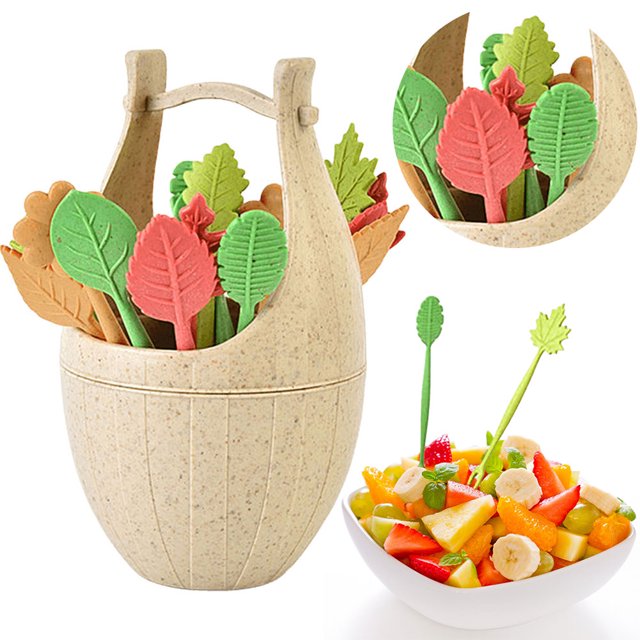 Tenedor para Ensalada Mini 16 Uds. Caja Bento Colorida Paja Trigo Decorada