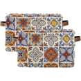 thumbnail image 2 of 2 Pack Fabric Storage Basket Mexican Talavera Ceramic Tile Closet Storage Bins with Handles Foldable Baskets for Shelves Toy Organizer Home Office Decor Gifts, 2 of 7