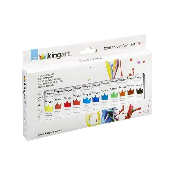 KINGART Studio Acrylic Paint, 12ml (.4oz), Set of 12 Colors