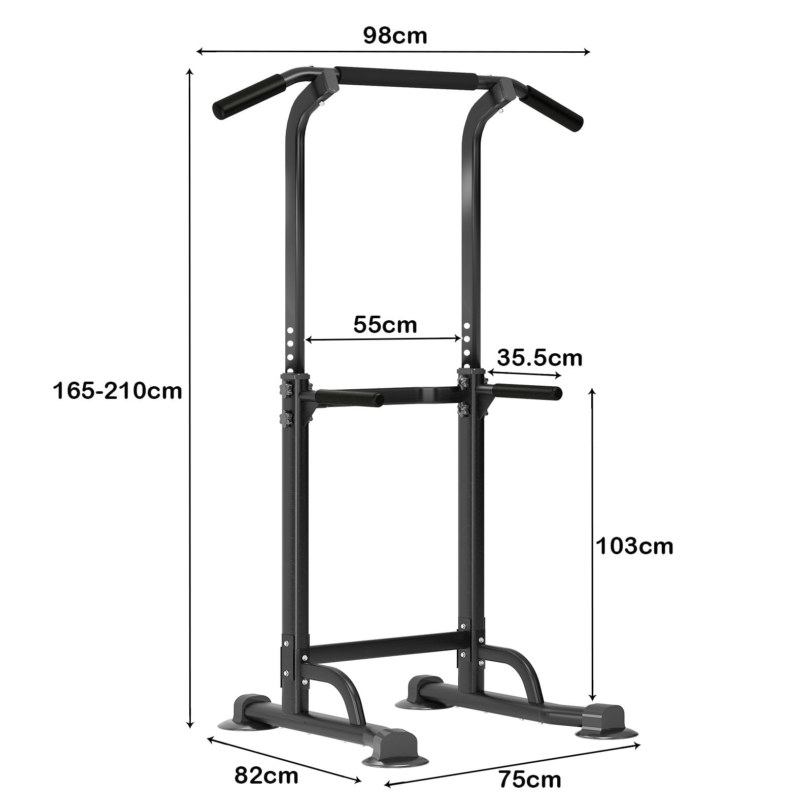 Adjustable Power Tower Pull Up Bar Dip Station, 330LBS Capacity Steel Frame, Ergonomic Home Gym Strength Training Equipment