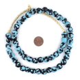 thumbnail image 2 of The Bead Chest Black & Blue Fused Recycled Glass Beads 11mm Ghana African Multicolor Round Large Hole 25 Inch Strand Handmade Fair Trade, 2 of 4