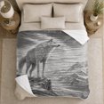 thumbnail image 5 of Gray Wolf on Rocky Ledge, Realistic Wildlife Illustration Style for Wolf Lovers, Misty Mountain Wilderness Art and Birthday Gift, Cozy Flannel Blanket for Living Room and Bedroom, Home Decor, 5 of 9