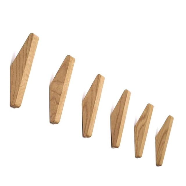 Ganchos de pared de madera, paquete de 6 ganchos para abrigos de roble, diseño minimalista, gancho para bata resistente, ganchos de madera rústicos montados en la pared, colgador de ropa