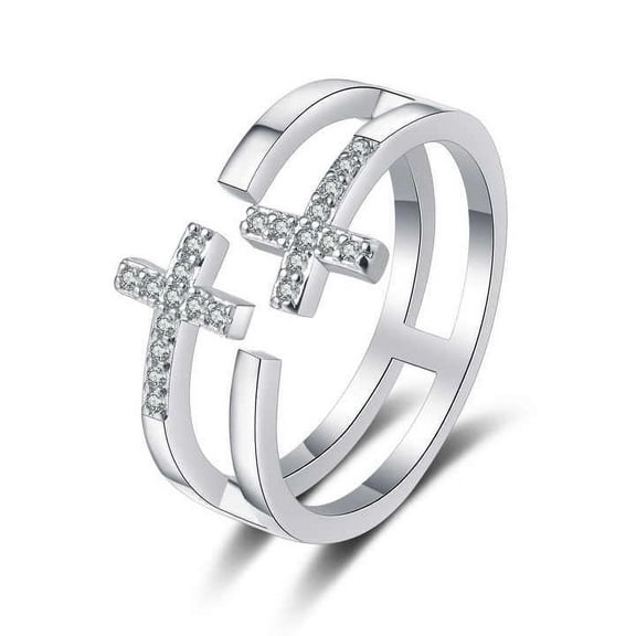 Double Row Cross Open Women's Ring 1.5 Ct Round Brilliant Cut Diamond 14K White Gold Over