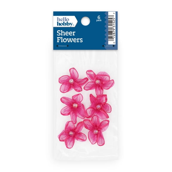Hello Hobby Accessory Sheer Flowers, Hot Pink, 6 piece