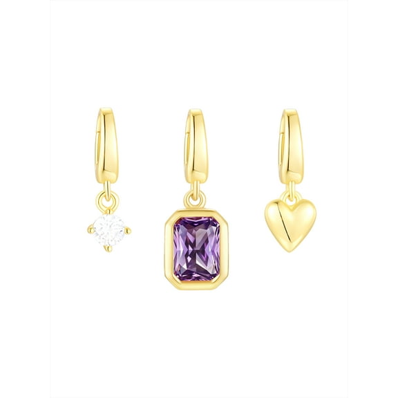Brilliance Fine Jewelry Simulated Amethyst and Simulated Diamond Charm Set in 14KT Gold Plated Sterling Silver
