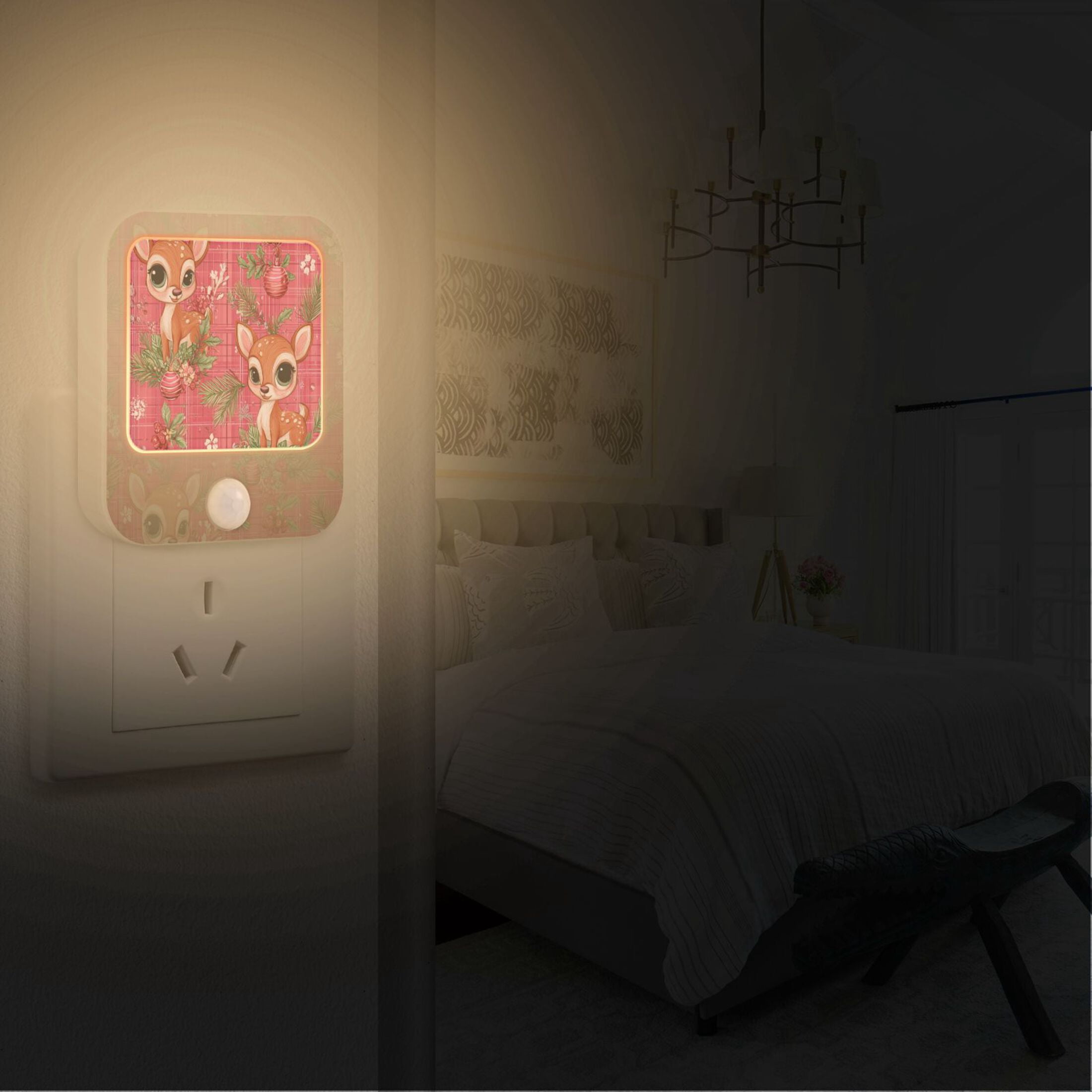 2 Pack LED Sensor Night Light Motion 3 Modes for Stairway Bedroom Living Room Cute Adorable Baby Deer