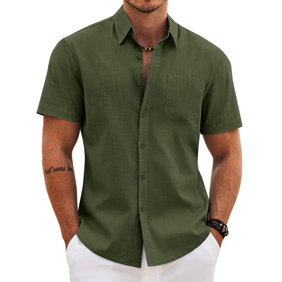 COOFANDY Men' Button Down Short Sleeve Shirt Casual Cotton Summer Beach Wedding Linen Shirts with Pocket