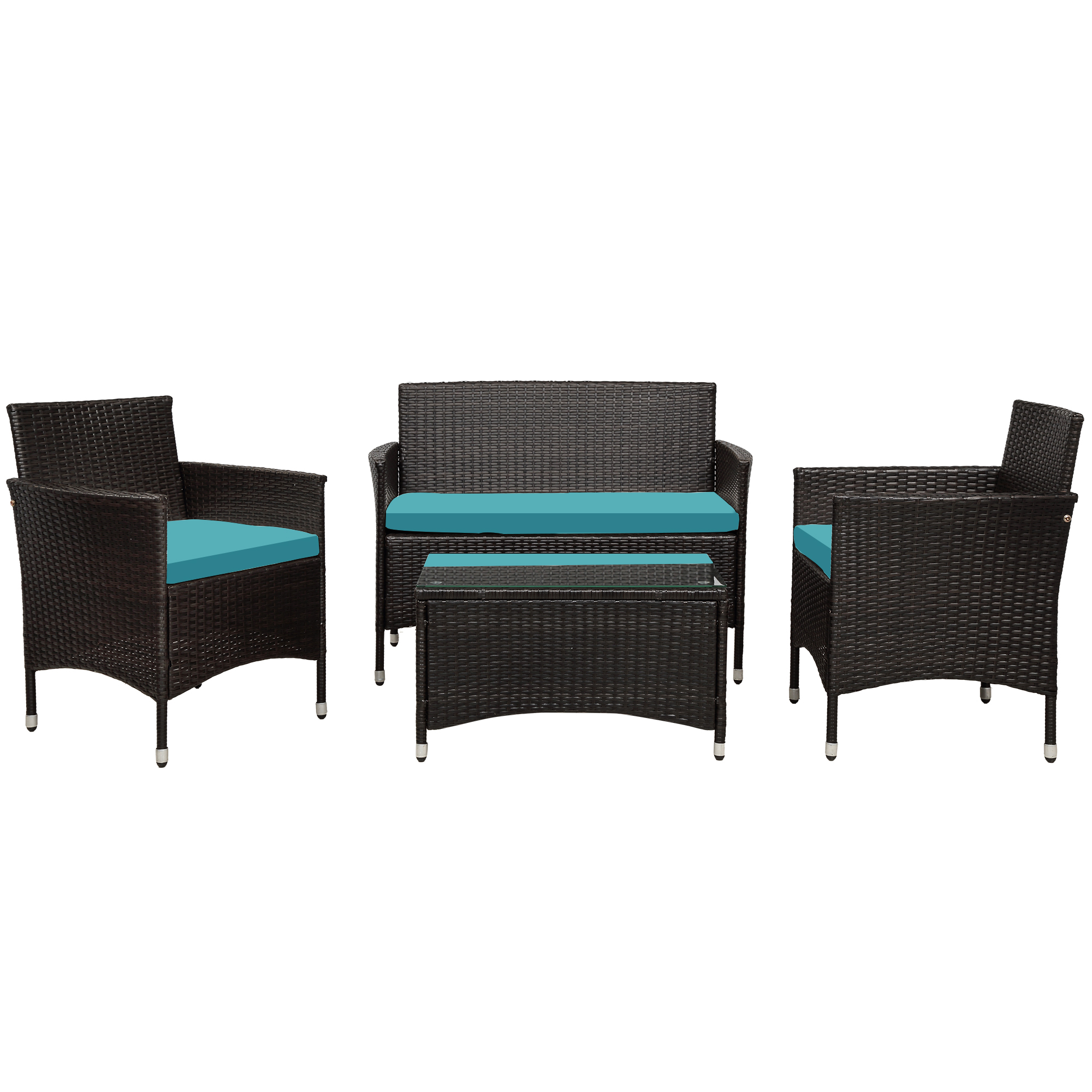 Outdoor Rattan Sofa Set, 4 Pieces Wicker Patio Furniture Sets, All Weather PE Rattan Sofa Set