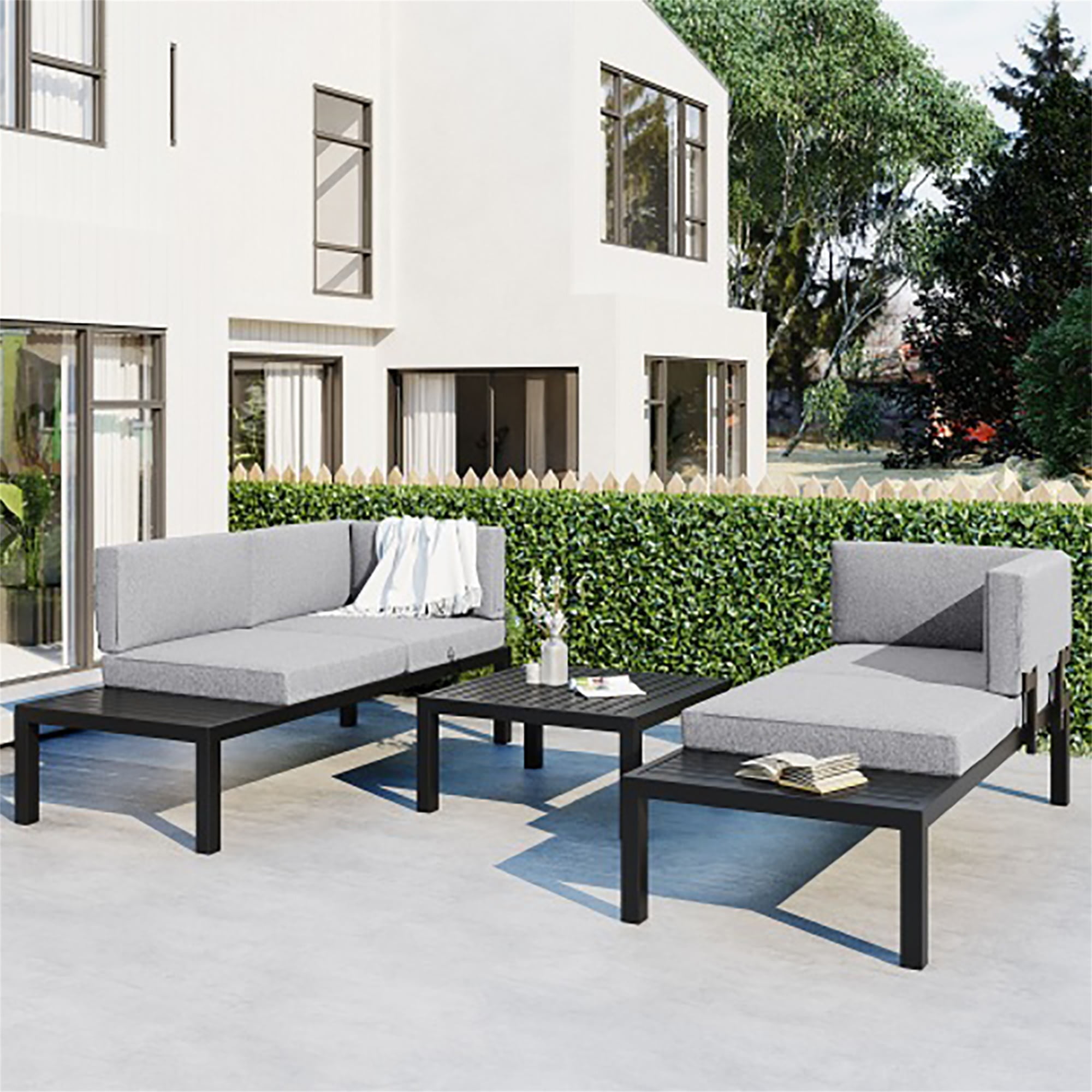 Kadyn Outdoor Aluminum Alloy Modular Sofa, Modern Sofa Three-Piece Set, Living Room Furniture Set Black Frame + Gray Cushions Kadyn Outdoor Aluminum Alloy Modular Sofa, Modern Sofa Three-Piece Set, Living Room Furniture Set Black Frame + Gray Cushions