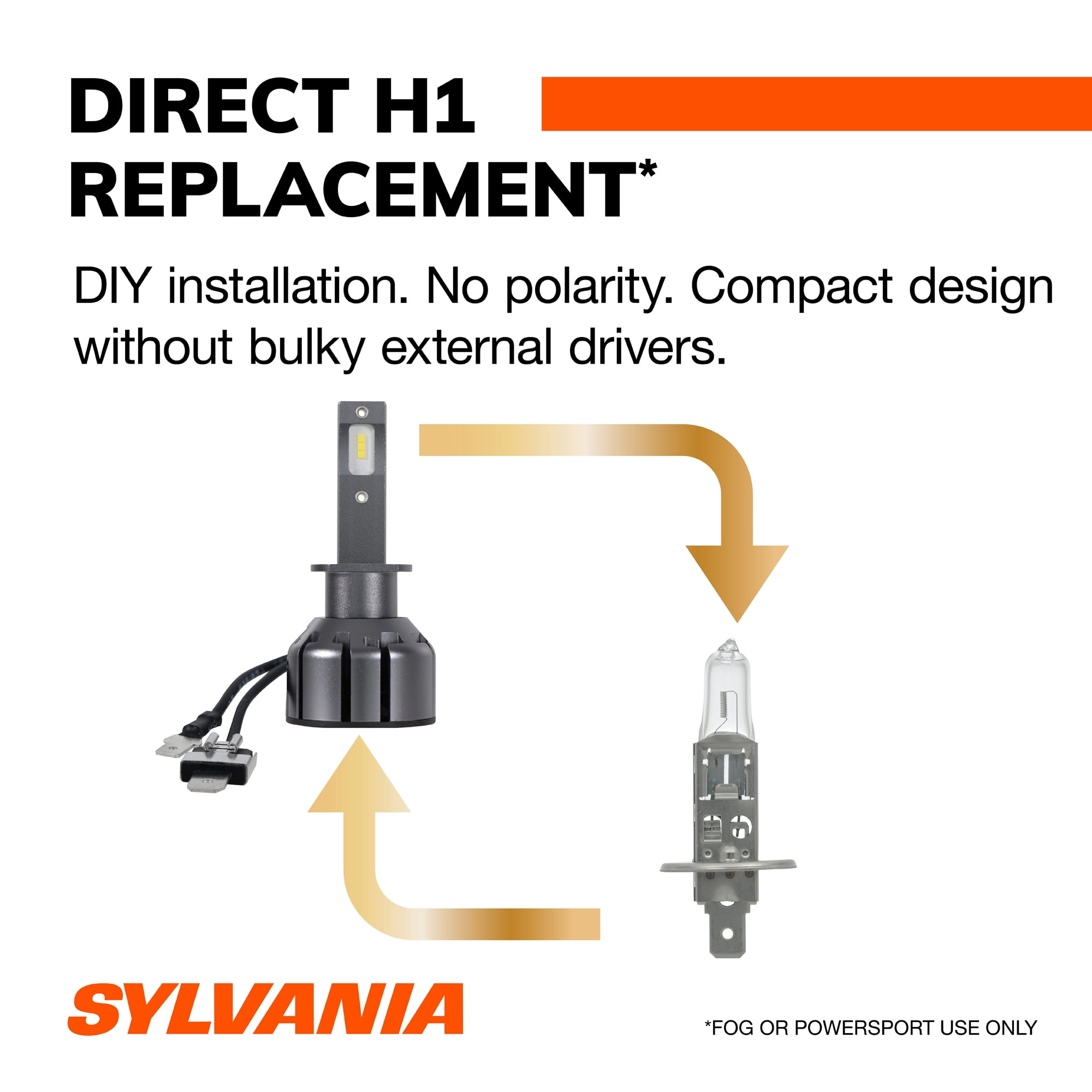 SYLVANIA H1 LED Ultra - Fog Lights For Cars and Trucks - Headlight Bulbs for Off Road Powersports - 6000k Cool White LED Light - Maximum Lifespan - No Polarity - DIY Upgrade