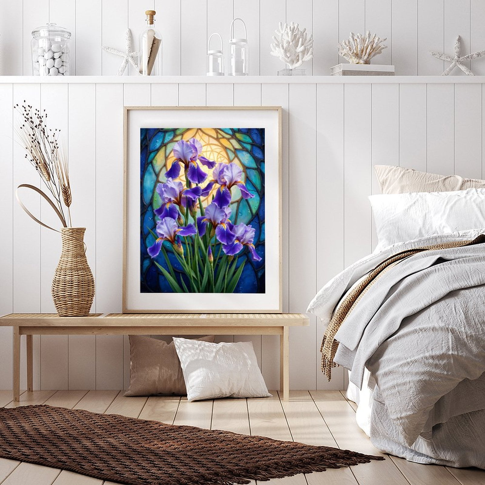 Diamond Art Kit for Adults, Irises Stained Glass Background Diamond Painting for Adults Beginners, 5D DIY Diamond Art Painting Kits, Colorful Diamond Painting Craft for Home Decor 12x16 Frameless