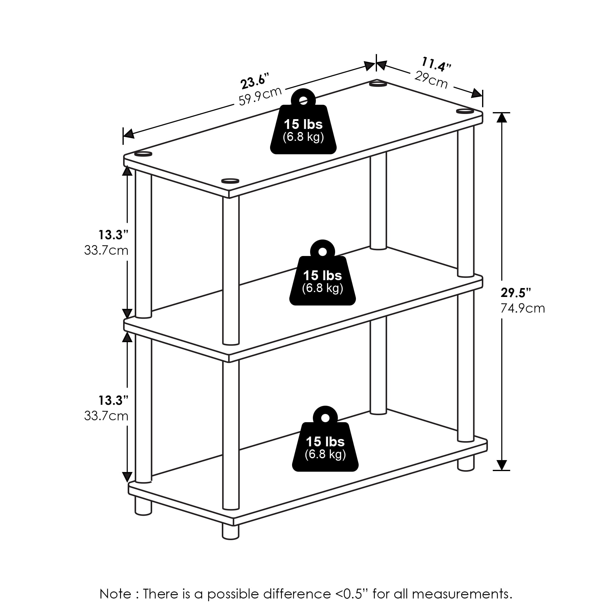 Furinno Turn-N-Tube 3-Tier Compact Multipurpose Shelf Display Rack, Amber Pine/Black