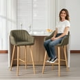 thumbnail image 6 of BISHE Bar Stools Set of 2, Modern Counter Height Chairs with Back and Arm, Linen Kitchen Island Chairs with Footrest and Solid Wood Leg for Living Room, Dining Room, Beige, 6 of 6