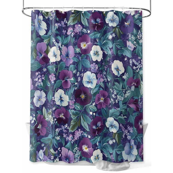 Fsddascl Purple White Floral Shower Curtain Set - Extra Long 72" x 96" Washable Bathtub Curtain with 12 Hooks, Spring Summer Pastoral Botanical Waterproof Fabric Stall Shower Curtains for Bathroom