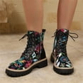 thumbnail image 6 of Willtoo Women's Flowers Flat Ankle Boots Side Zipped Lace-Up Cowgirl Shoes Western Platform Winter Fall Combat Boots Black, 6 of 6