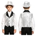 thumbnail image 7 of iiniim Boys Show Outfit Sequin Vest Hat Set For Dance Party Themed Celebration Gear Performance Top Silver 6, 7 of 7