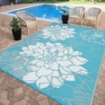 thumbnail image 2 of Hasoo 9' x 18' Light Blue Outdoor Rug for Patio Decor Waterproof Plastic Straw Modern Geometric Carpet PP Tube Woven Portable Camping Mat for Picnic Balcony, 2 of 7