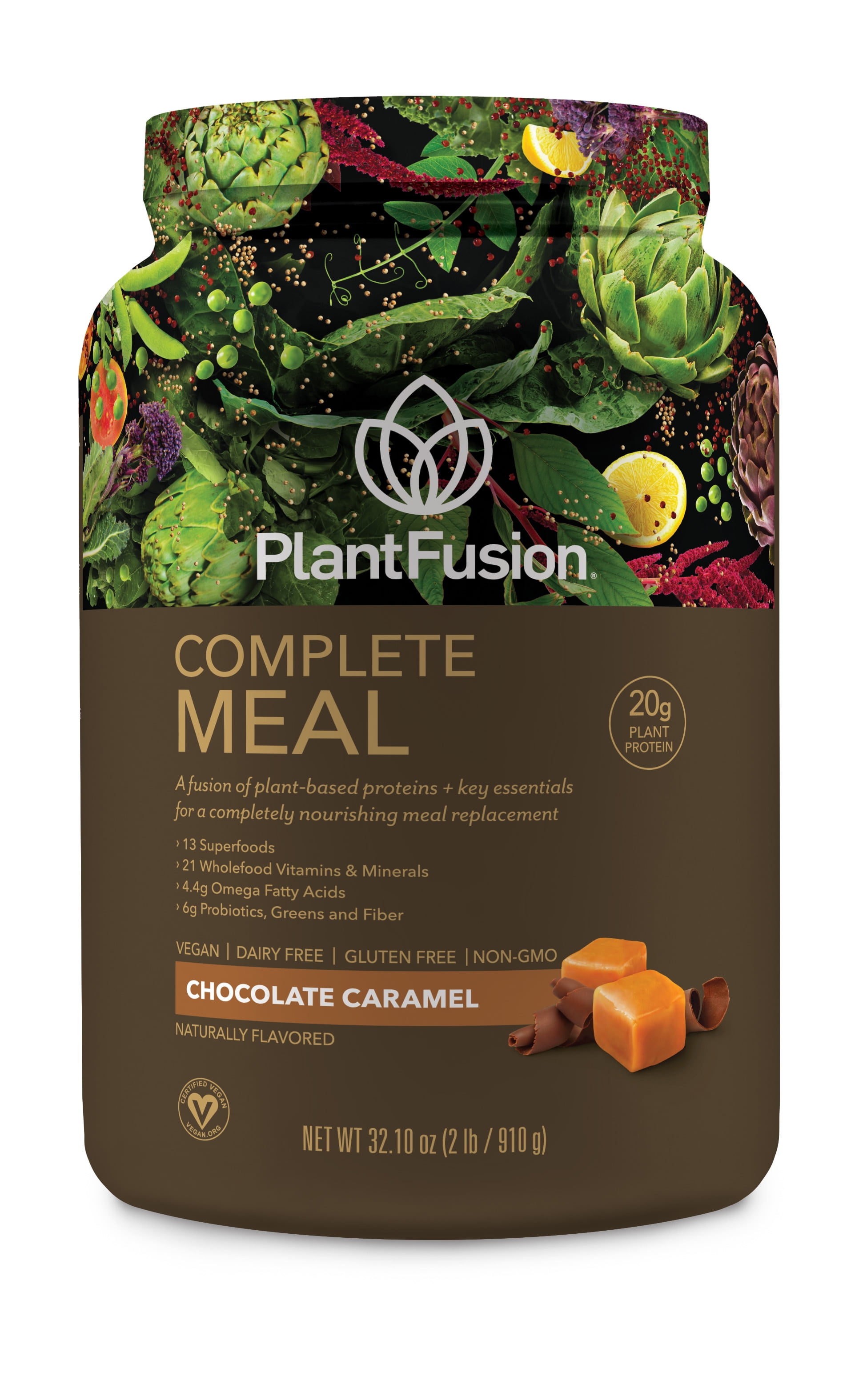 PlantFusion Complete Meal Vegan Protein Powder, Chocolate Caramel, 20g