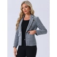 thumbnail image 2 of DARING DIVA Women's Plaid Blazer Notch Lapel Tweed Jacket M Blue, 2 of 6