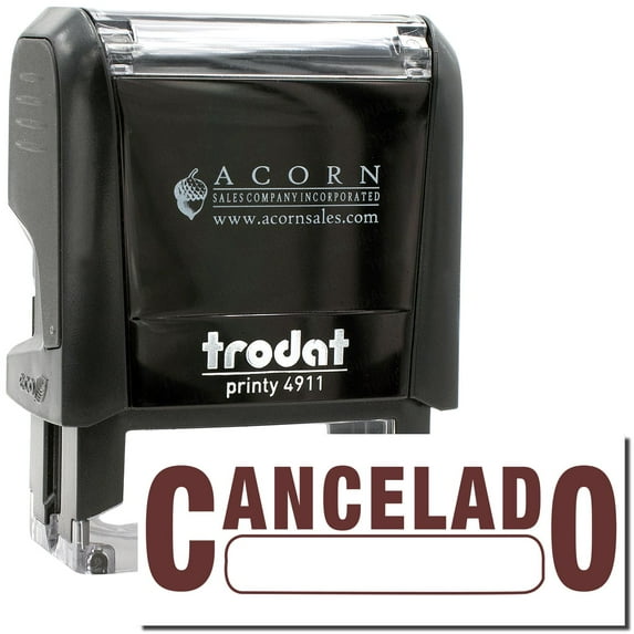 Self-Inking Cancelado with Box Stamp, Trodat Printy 4911, Press and Print Stamping, Impression Size 5/8" x 1-1/2", Up to 10,000 Impressions - Brown Ink