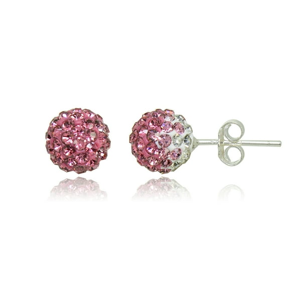 Sterling Silver Pink and White Tonal Crystal Fireball Stud Earrings, 8mm