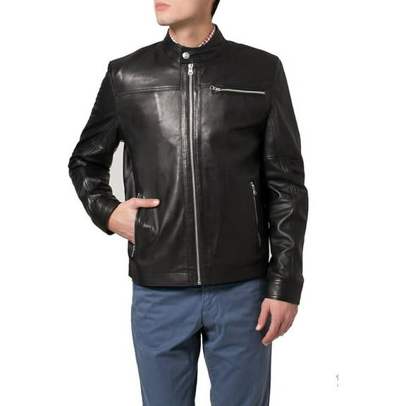 Men's Genuine Lambskin Leather Jacket Motorcycle Biker Zipper Jacket A022
