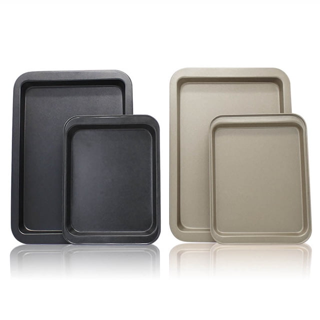 2 Pieces Rectangle Baking Pan Cookie Biscuit Pastry Stainless Steel Baking Oven Tray Non-stick Coating, Small, Black