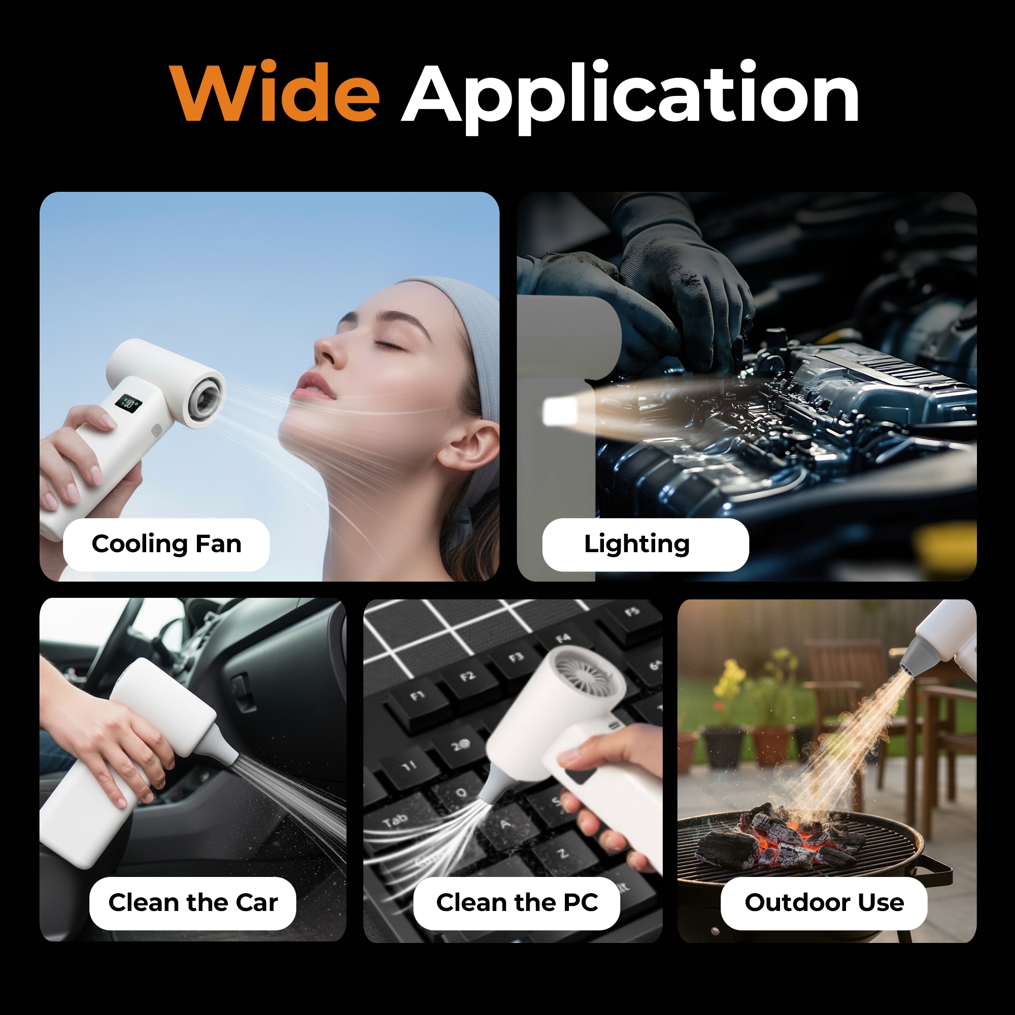 CreWear Compressed Air Duster - 100,000 RPM Electronic Cleaner with 6 Speeds, LED Screen, Lighting, Rechargeable Air Blower Dusters for Computer, Keyboard, Car, Outdoors, Office