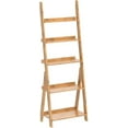 thumbnail image 4 of Bamboo Ladder Shelf Bookcase, 5-Tier Leaning Bookshelf Free Standing Organizer Storage Shelves for Living Room, Bedroom, Kitchen, Home Office, Balcony, Natural Wood, 4 of 5