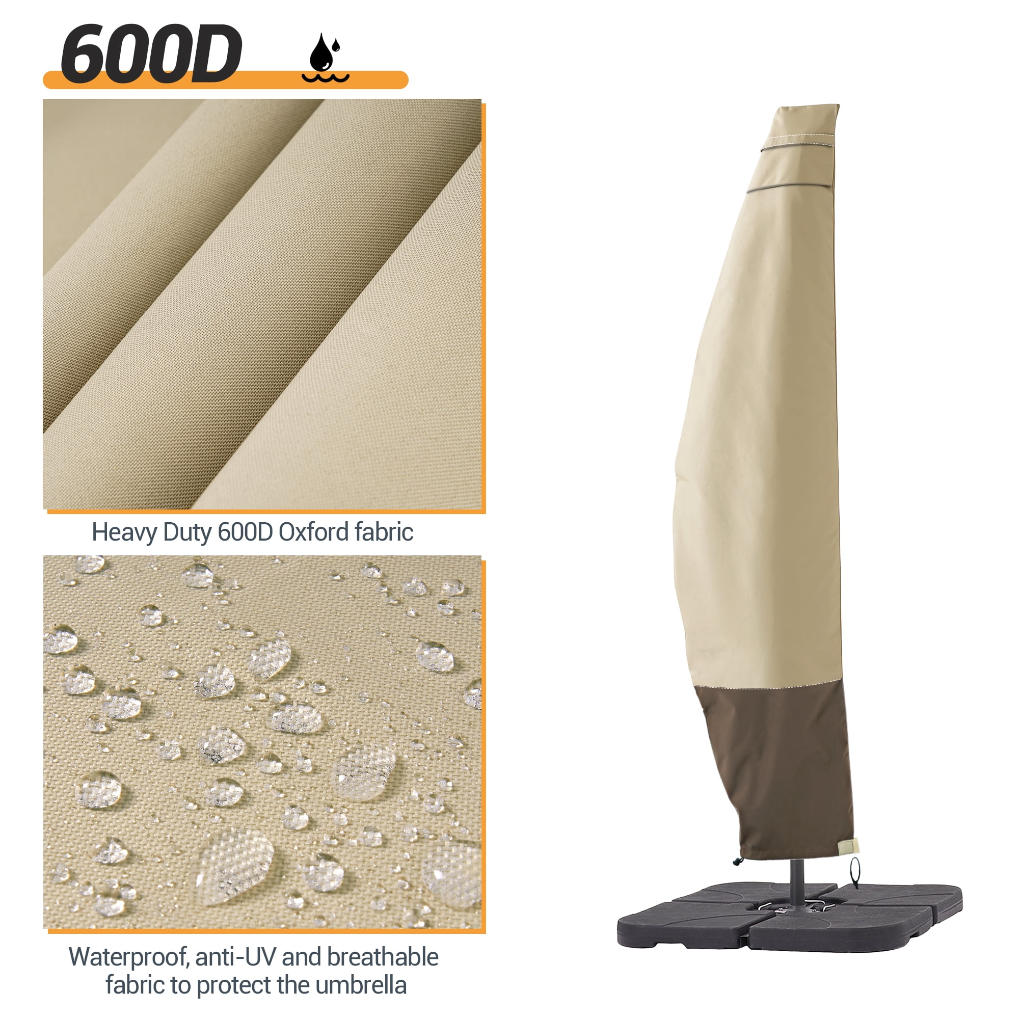 ACEGOSES 9-11 ft Outdoor Patio Umbrella Covers Zippered Waterproof Parasol for Offset Hanging Umbrella Cantilever Umbrella,KhaKi&Brown