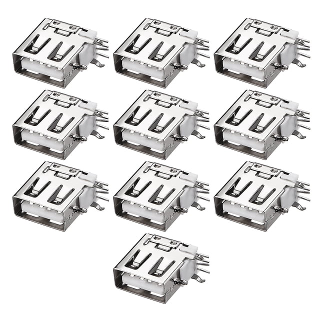 Conector USB PCB tipo A hembra, inserción lateral, cuerpo corto, montaje plano, 10 piezas