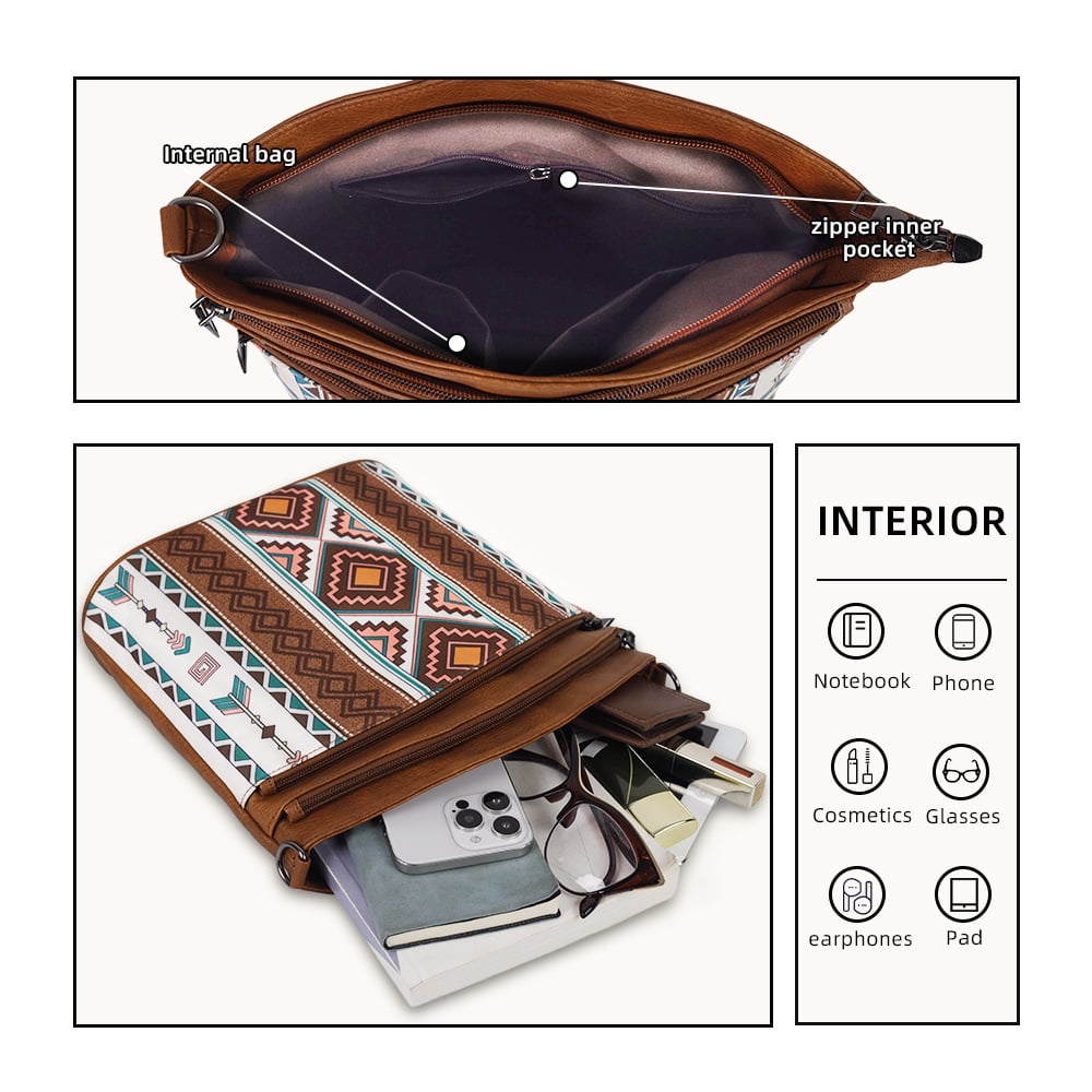 Boho Style Tote Bag For Women Water-Resistant Retro Canvas Shoulder Purses And Handbags With Clutch Purse