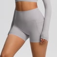 thumbnail image 5 of Vibrex Women's High Waist Yoga Shorts with Pockets, Solid Color Stretchy Athletic Workout Shorts, Slim Fit Casual Summer Active Bottoms,Gray_M, 5 of 9