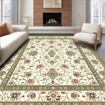 Flatwoven High Traffic Area Rug, Sage Green Floral Oriental, Non Slip, Stain Resistant, Washable Area Rugs for Living Room, Bedroom(Beige, 8X10)